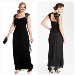 Beautiful Xcape By Joanna Chen Formal Evening Gown - Black Chiffon with Lace